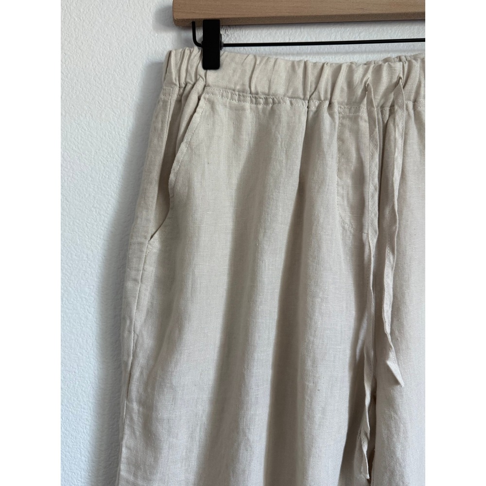 Parachute Linen Pants Large Beige Coastal Minimalist Relaxed Wide Leg Drawstring - Picture 2 of 6